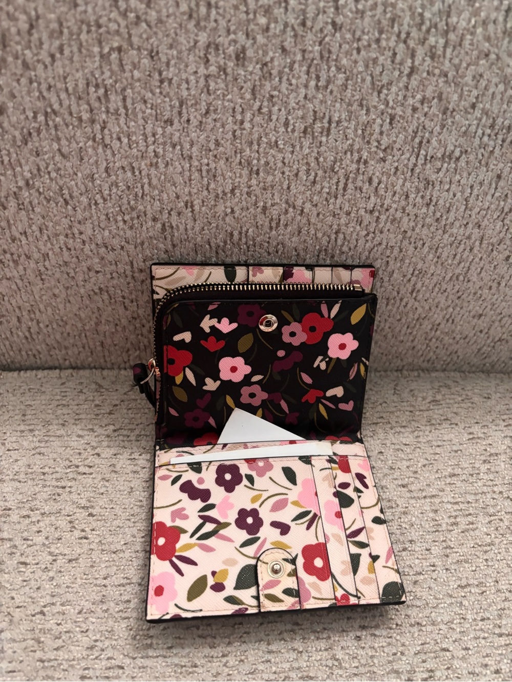 kate spade Black Floral Zip Around Wallet with Pink & Red Blooms - Picture 9 of 12